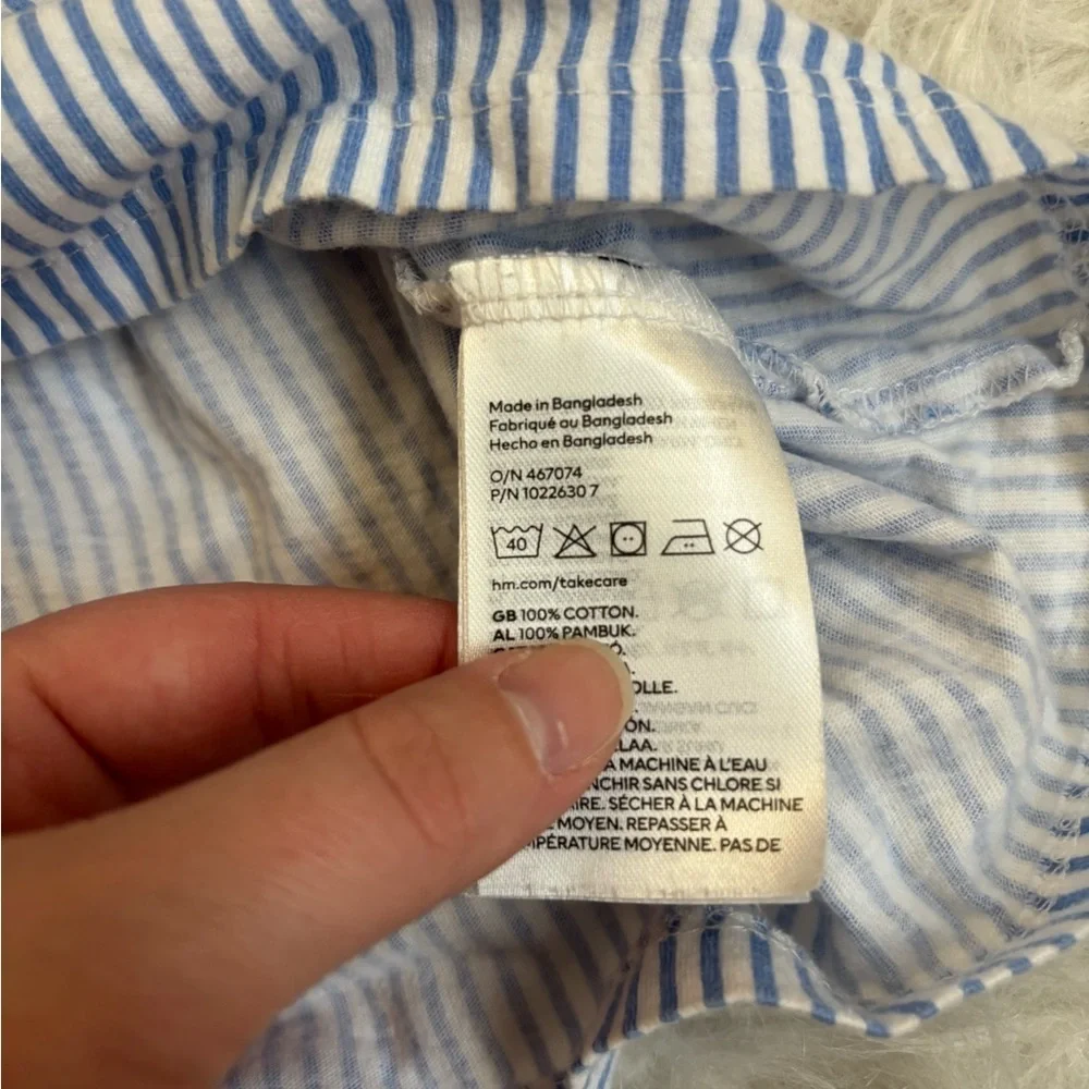 H&M Blue and White Pinstriped Ruffle Sleeve Sundress